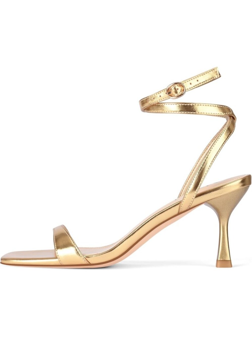 Women's 3" Strappy Heeled Sandals Gold Square Open Toe Heel Ankle Strap Shoes